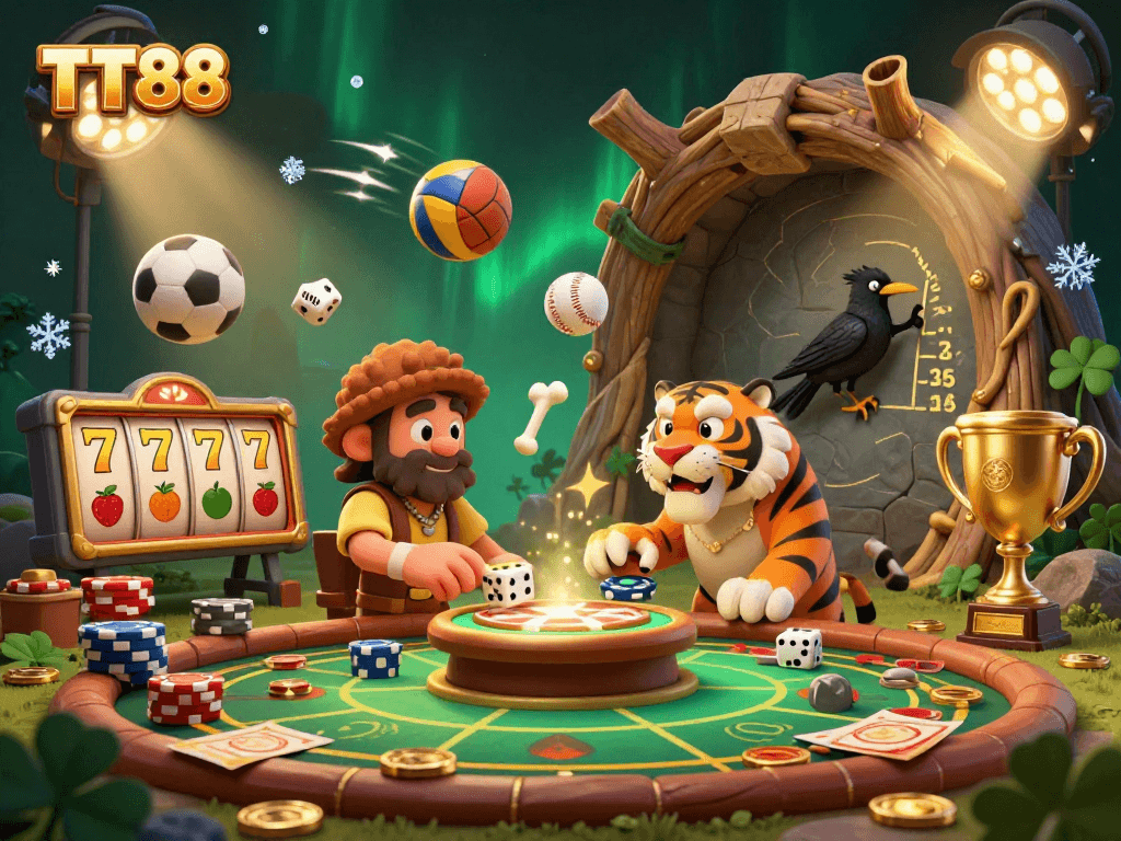 Experience thrilling gameplay at TT88, featuring dynamic casino elements and vibrant gaming scenes.
