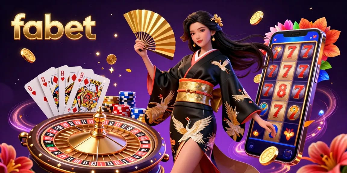 Experience the thrill of fabet with spinning roulette, vibrant poker chips, and dazzling casino elements.