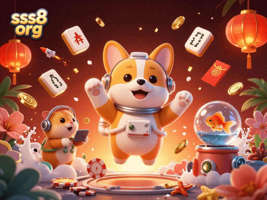Engage with exciting games like slots at sss8 org, featuring a fun 3D casino scene in space.