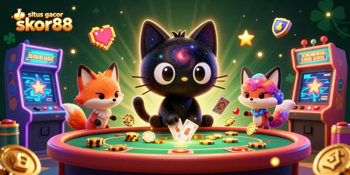 Join the excitement at situs gacor skor88 with our engaging cosmic casino scene featuring unique cartoon characters.