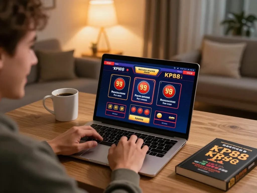 Player strategizing on KP88 online casino while enjoying a cozy home atmosphere.