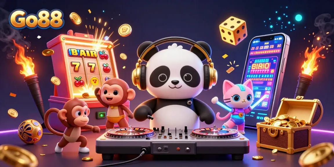 Experience vibrant casino action with Go88's slot machine winnings and dynamic characters