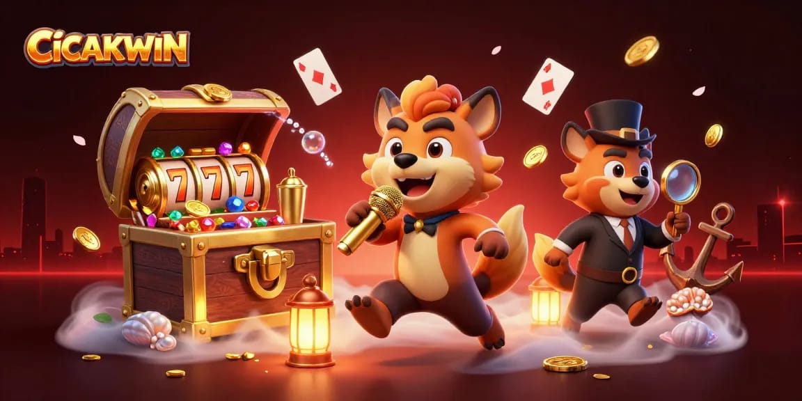 CICAKWIN showcases a vibrant casino scene with animated hyenas and immersive gaming elements.