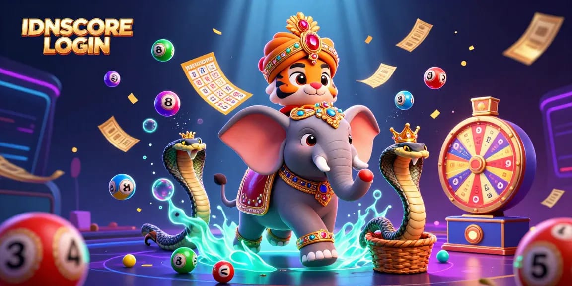 Experience the thrill of IDNSCORE LOGIN with this vibrant 3D casino illustration showcasing dynamic gaming elements.