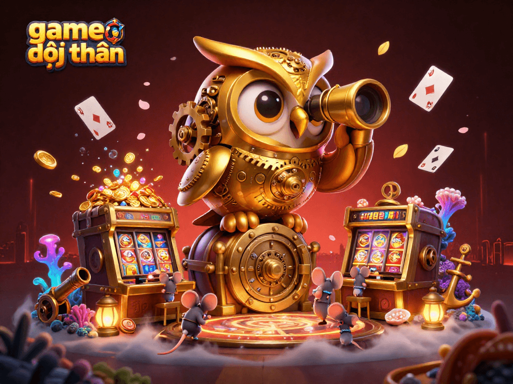 Engage in the exciting world of game đổi thưởng with a vibrant 3D casino scene, showcasing thrilling elements and gold treasures.