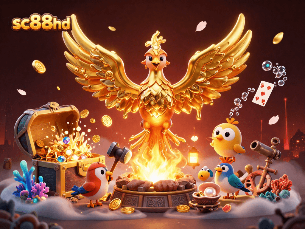 Experience the thrill of sc88hd with a golden phoenix and treasure in motion.