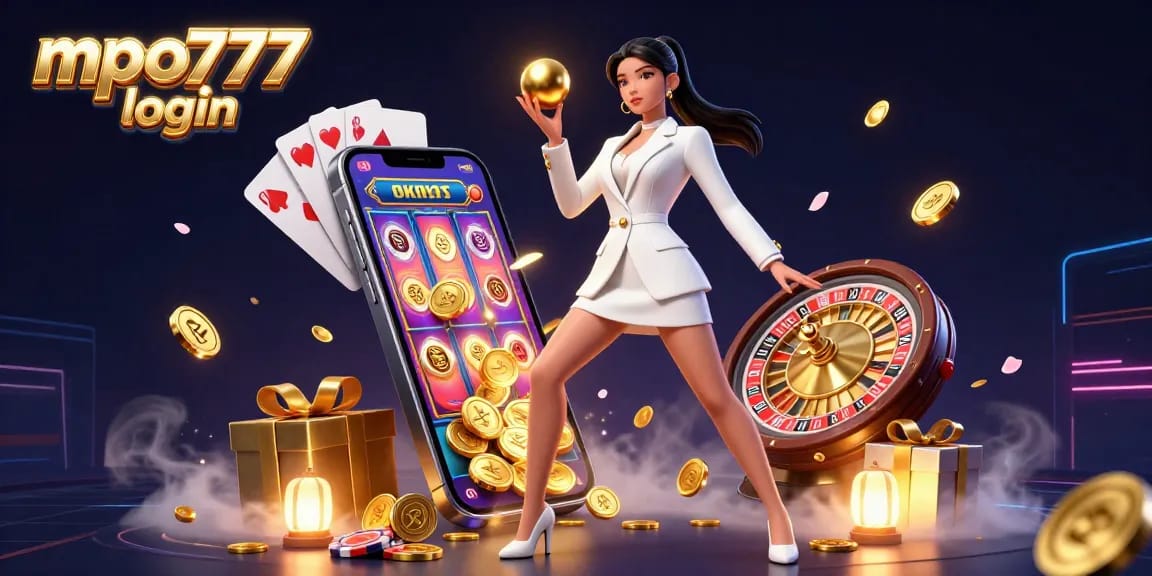 Experience mpo777 login in a vibrant 3D casino scene filled with engaging game elements.