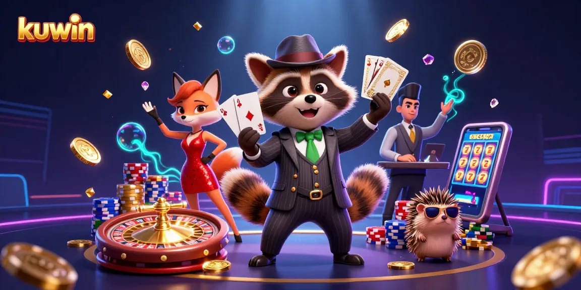 Experience thrilling gameplay at kuwin with animated casino characters celebrating wins among sparkling gems.