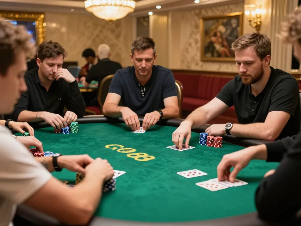 Players enjoying a competitive poker game at Go88 online casino, showcasing strategic gameplay and excitement