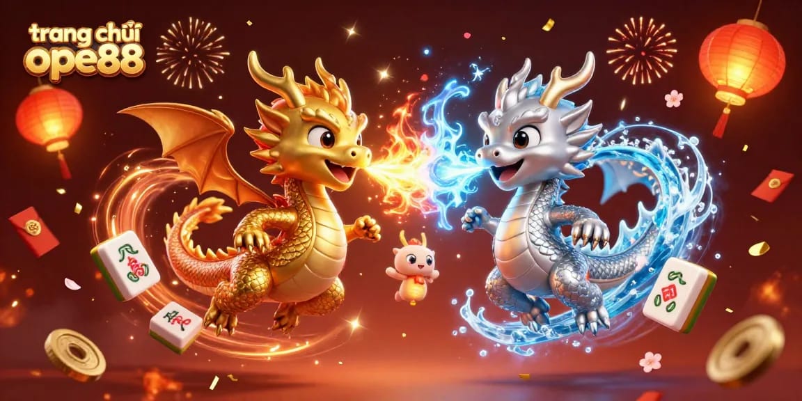 Experience the thrill at trang chủ ope88 with a vibrant 3D illustration showcasing lively dragons and festive gaming elements.