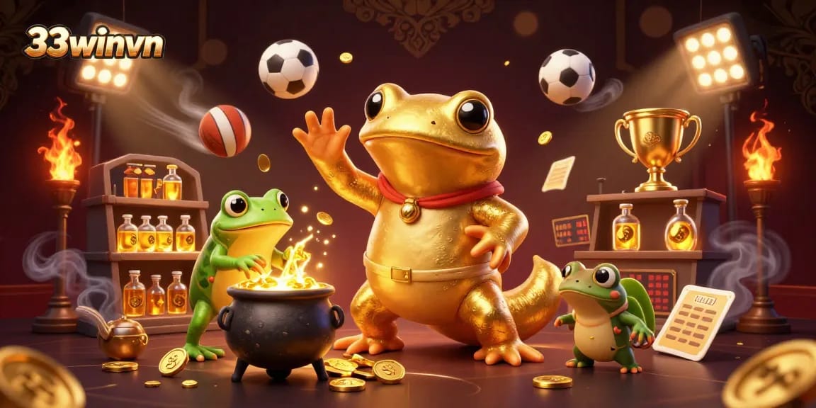 Experience thrilling gameplay with 33winvn's vibrant online casino atmosphere filled with gold coins and sports elements.