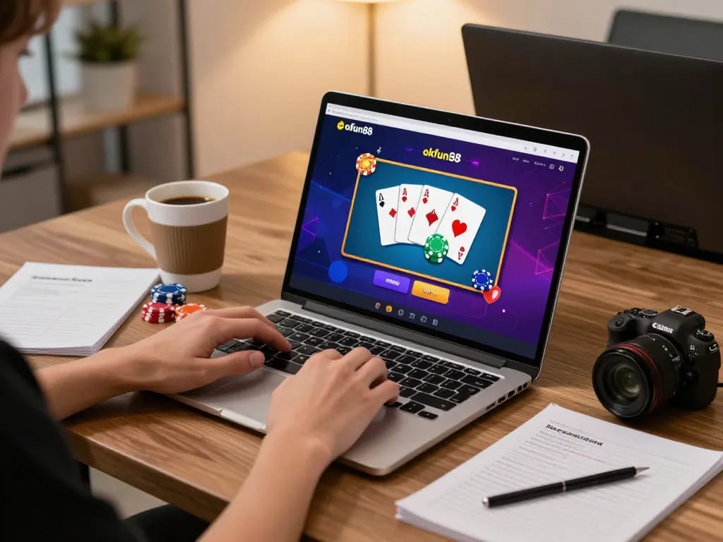 Engaged player experiencing thrills on okfun88 with vibrant online casino interface during a game.