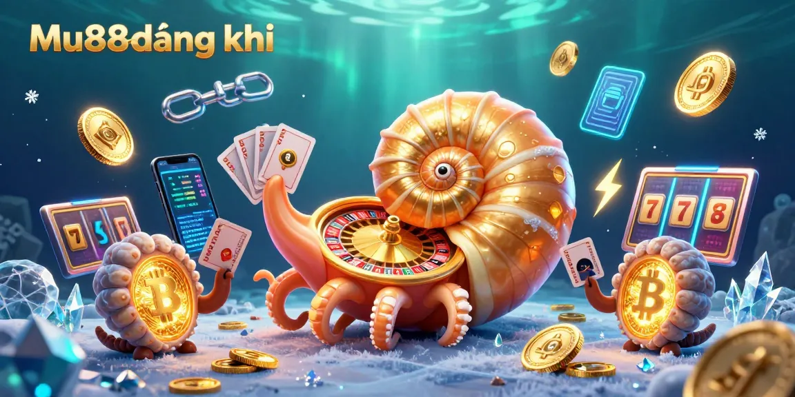 Experience Mu88đăng ký with vibrant 3D casino illustration showcasing a giant nautilus roulette wheel and crypto elements.