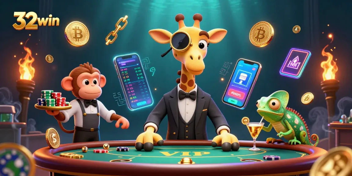 Experience exciting poker action at 32win with a vibrant, animated casino scene featuring unique characters.