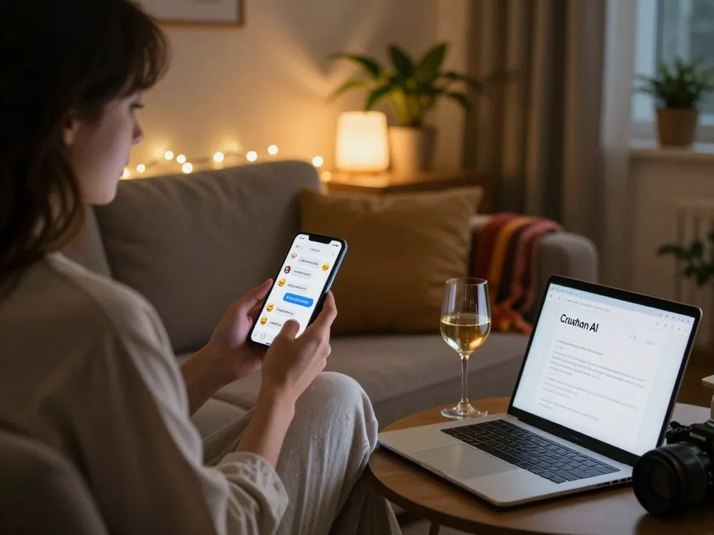 Intimate free ai sex chat experience on smartphone in cozy room.