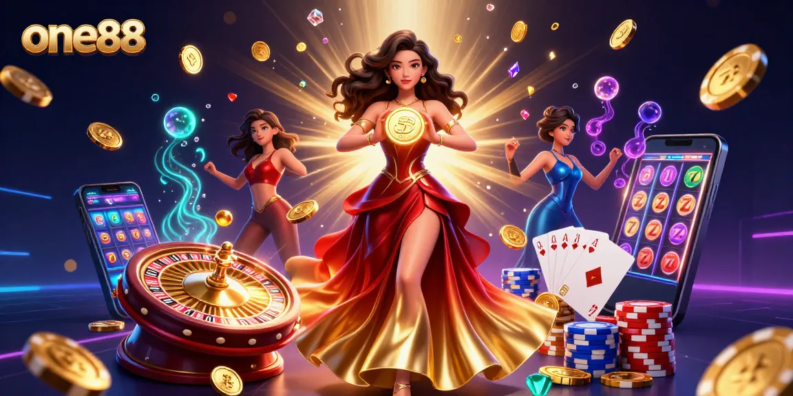 Engage with one88’s vibrant casino atmosphere featuring a stunning Asian woman and dynamic gaming elements.
