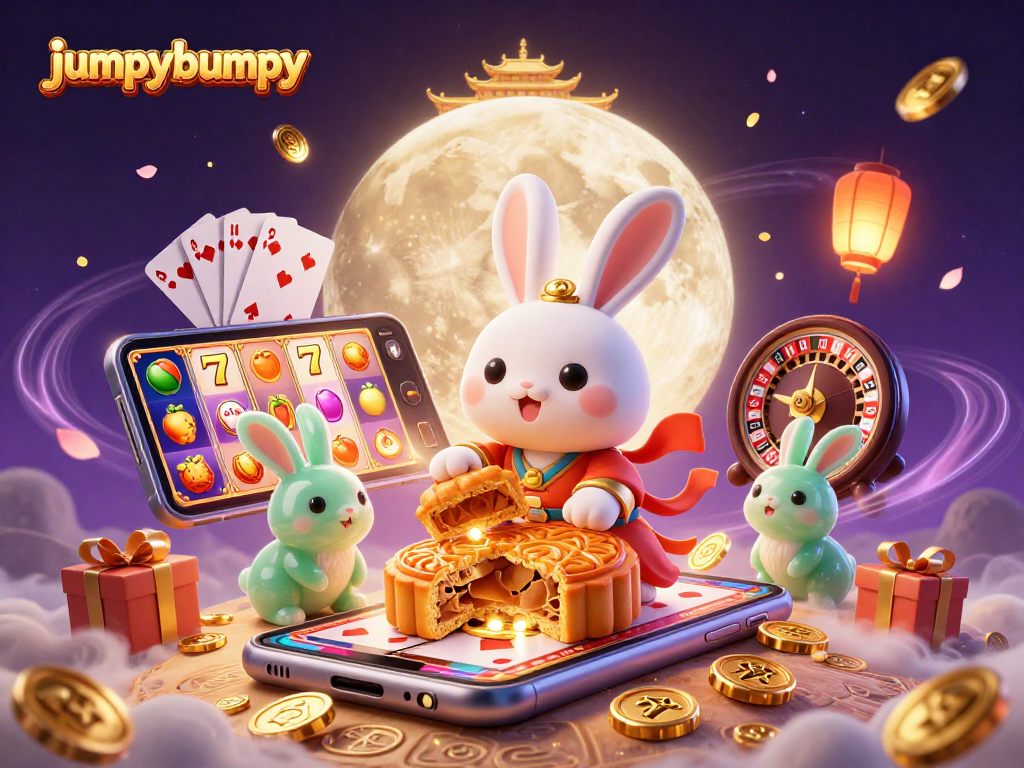 Win exciting prizes with jumpybumpy's colorful slot game featuring a playful moon rabbit.
