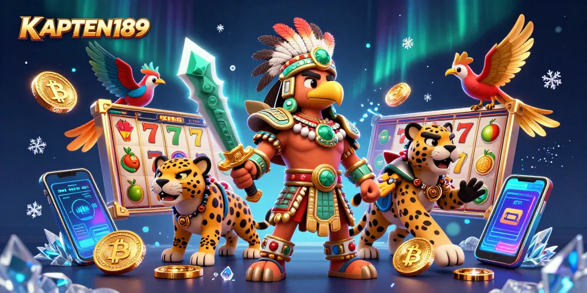 KAPTEN189 menghadirkan suasana bermain slot online dengan karakter petarung Aztec dan simbol yang menggiurkan.