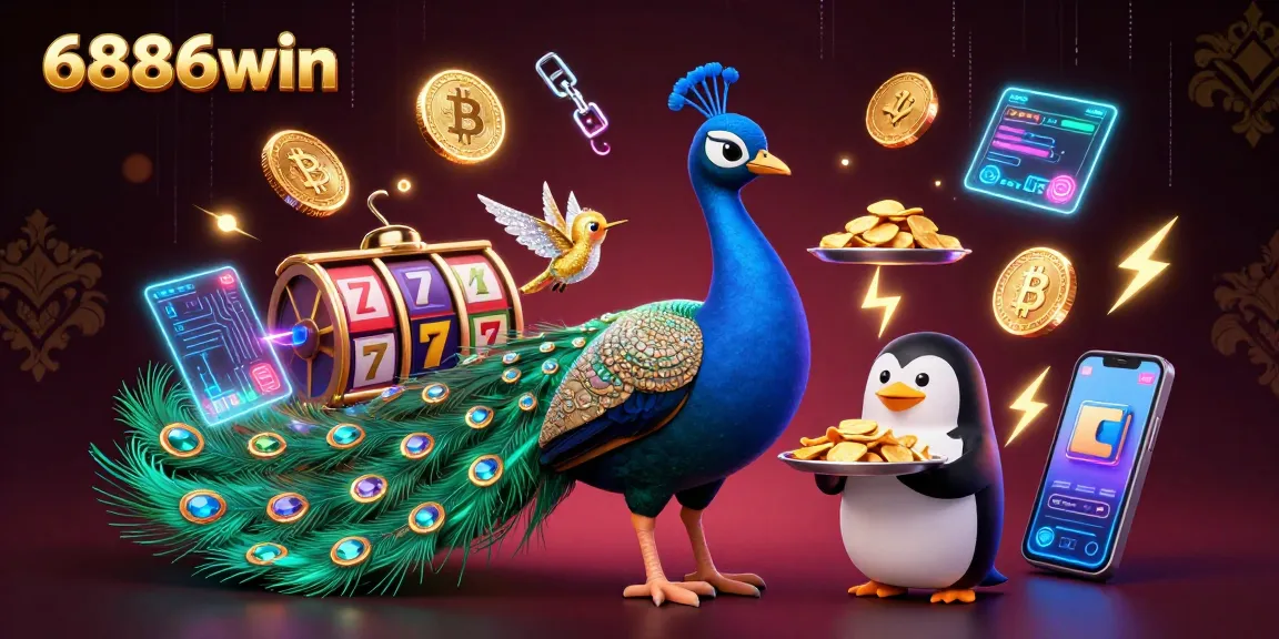 Win jackpots with 6886win's vibrant 3D depiction of gaming excitement and luxury.