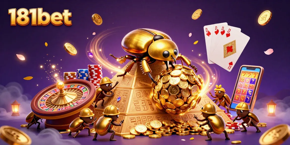 Experience thrilling gaming with 181bet as golden coins cascade in a vibrant casino-themed illustration.