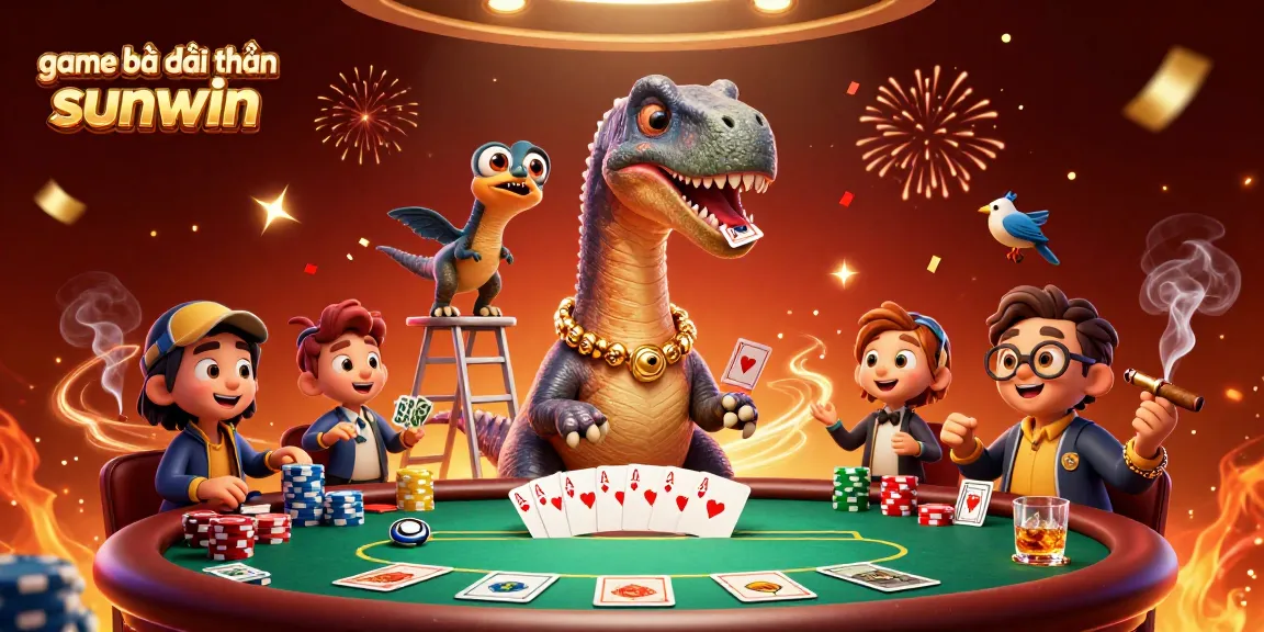 Engage in thrilling game bài đổi thưởng sunwin with a brontosaurus and raptor at the poker table.