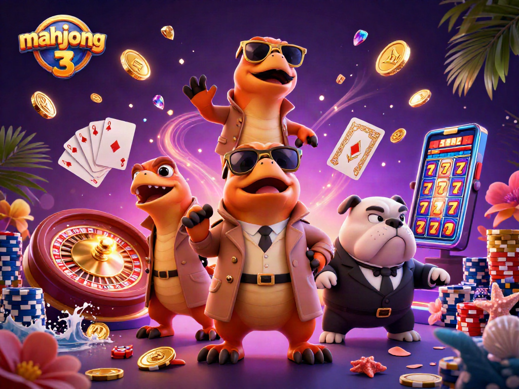 Experience mahjong 3 action as raptors in a trench coat enter a VIP casino.