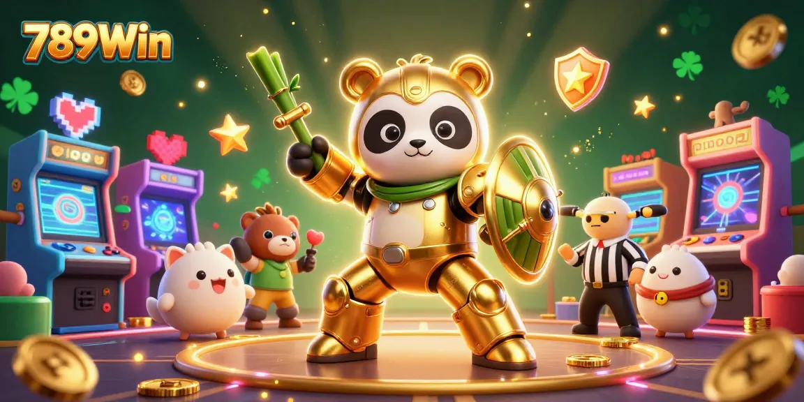 Engage with the thrilling universe of 789Win as a panda pilot battles in a vibrant casino arena.