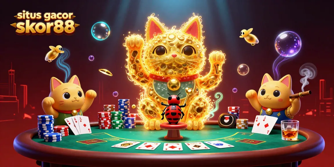 Engage with the excitement of situs gacor skor88 showcasing vibrant golden fireflies in a dynamic casino scene.