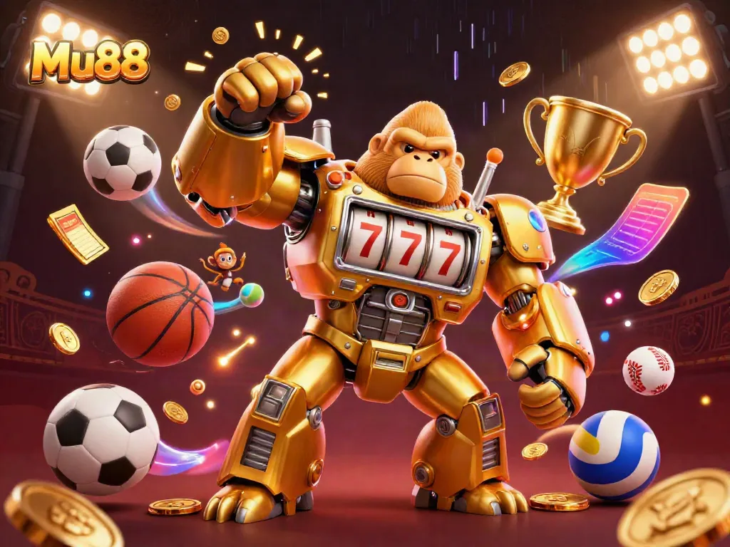Experience the thrill of Mu88 with our dynamic golden gorilla mech and exciting game elements!