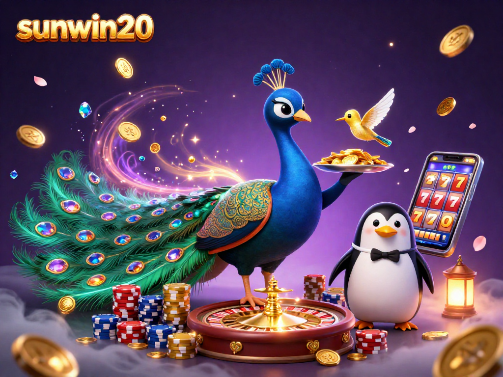 Play and win with sunwin20 as golden coins cascade in this vibrant online casino scene.