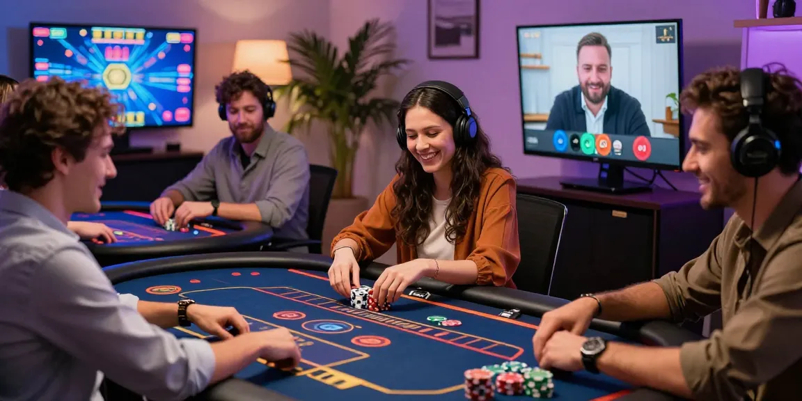 Scene emozionante di giocatori in casinò sicuri non AAMS impegnati in giochi dal vivo con grafiche vivaci e tecnologia interattiva.
