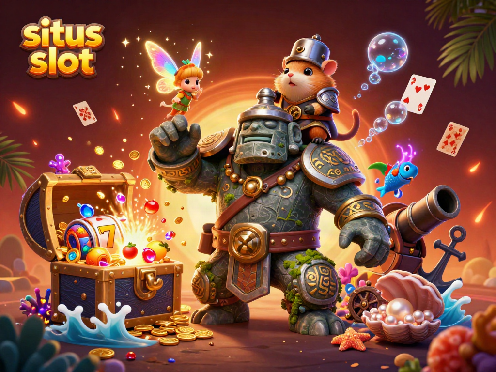 Engage in the fun of situs slot with animated characters amid vibrant slot reels and magic.