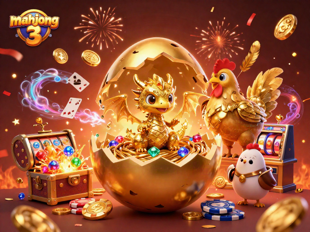 Engage with mahjong 3's thrilling gameplay as a golden dragon emerges from a treasure-filled scene.