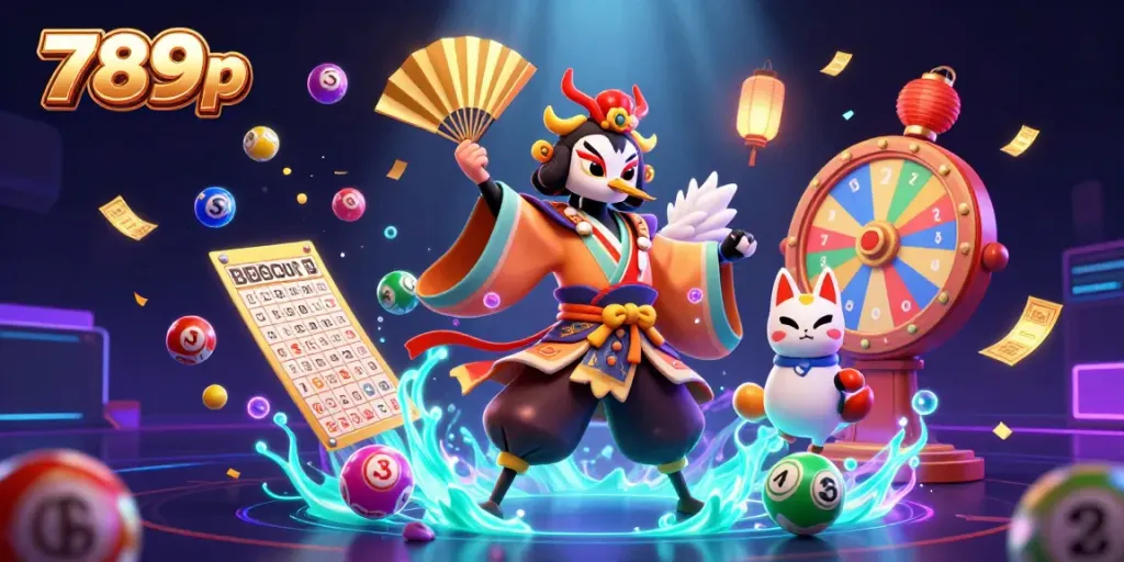 Experience thrilling gameplay with 789p's colorful lottery scene featuring vibrant balls, bingo cards, and dynamic animations.