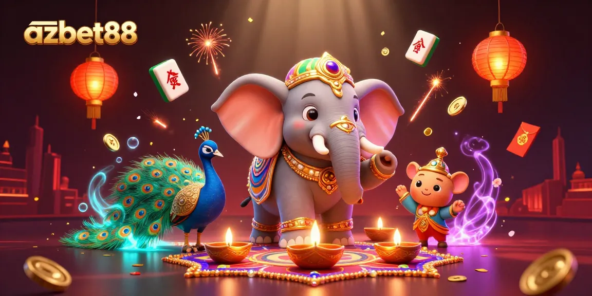 Play and win with azbet88 in this vibrant casino-themed 3D illustration.