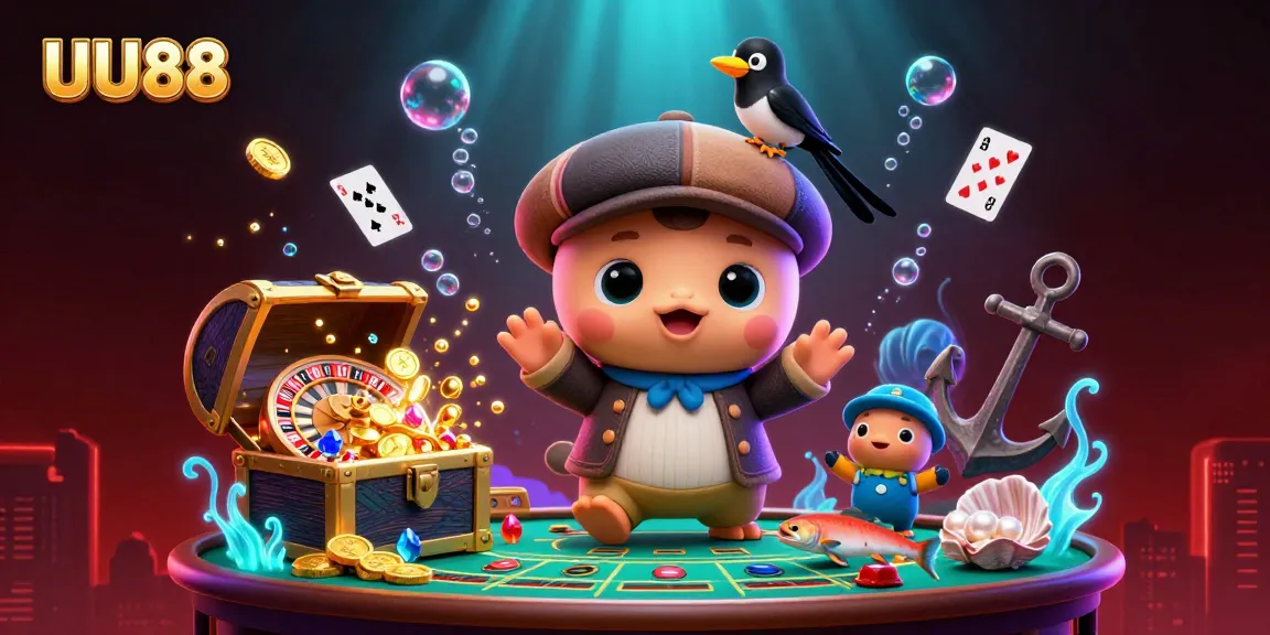 UU88 showcases a colorful 3D underwater scene with engaging gaming elements, like roulette and baccarat.