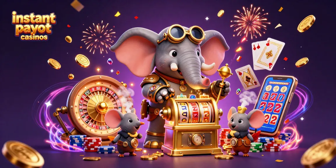 Experience instant payout casinos with a dynamic scene showcasing vibrant slots and winning elements.