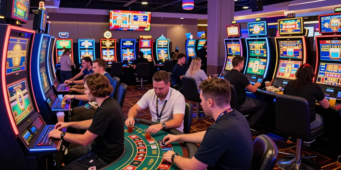 Spannende Paysafe Card Casino-Szene mit Spielern, die in einer lebhaften Atmosphäre Spiele genießen.