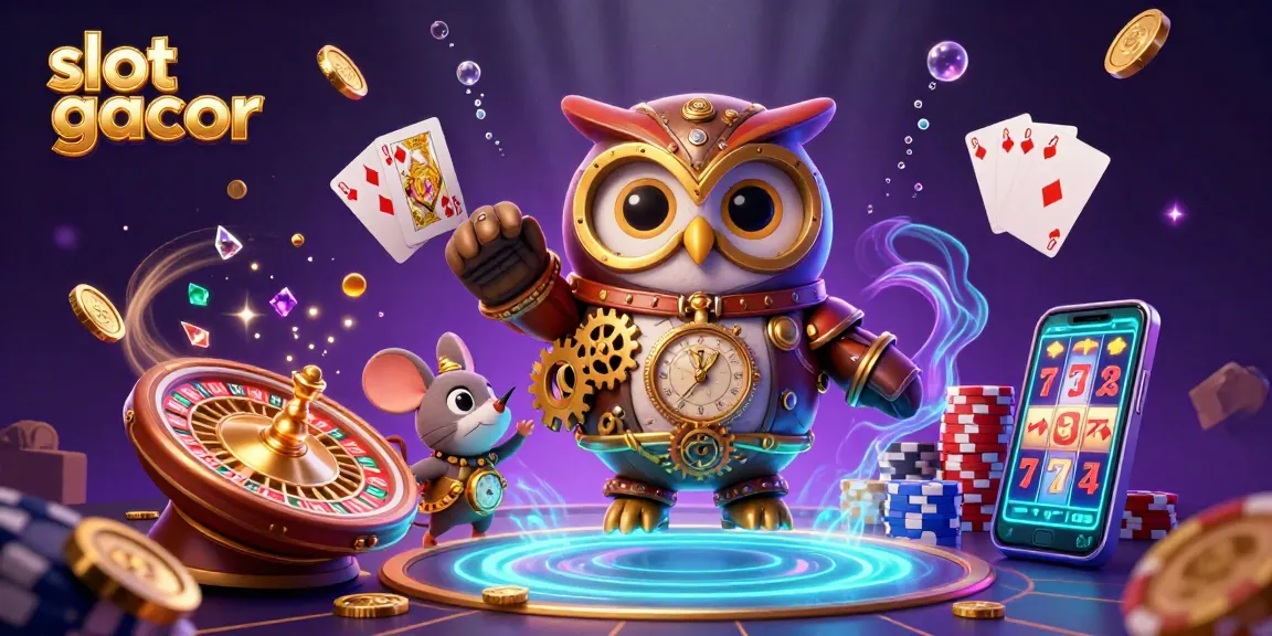 Experience slot gacor with this vibrant 3D casino scene filled with winning symbols and playful characters.