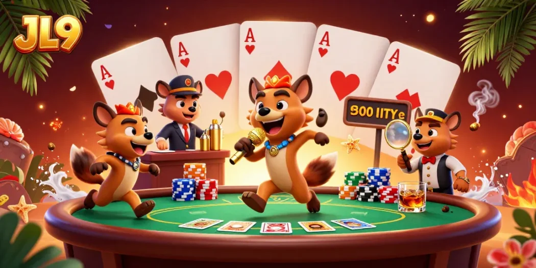 Experience thrilling casino action at JL9 with hyena characters hosting a lively comedy club.