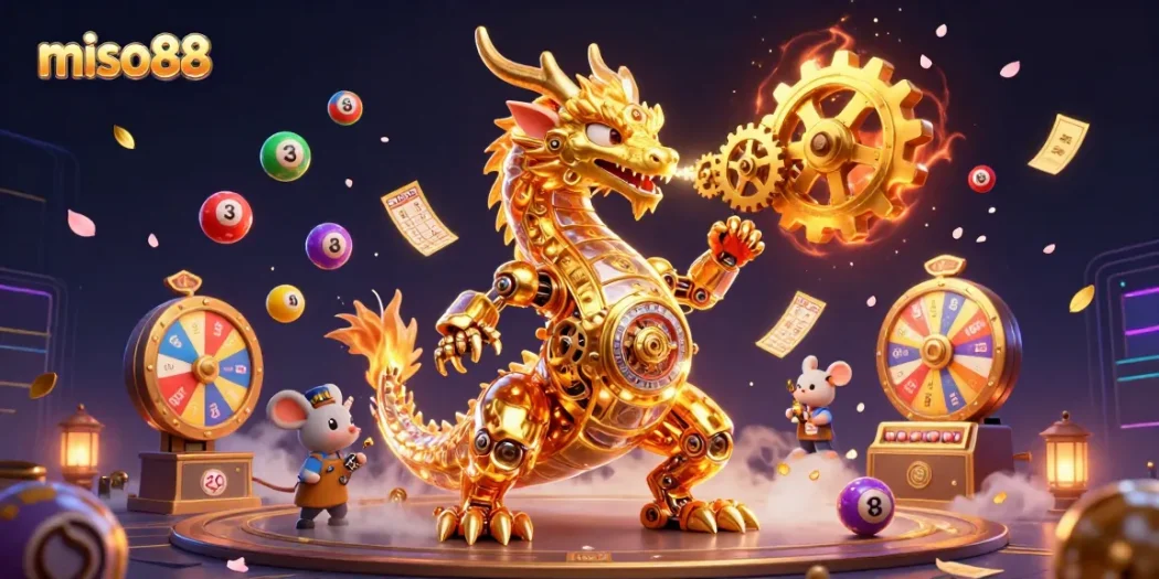 Experience the excitement of miso88 with vibrant lottery elements in a dynamic casino scene.