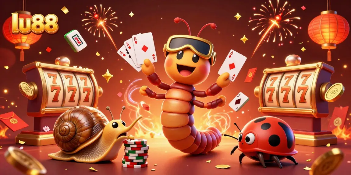 Spin the reels at lu88 with a lively 3D casino scene featuring animated characters celebrating big wins.