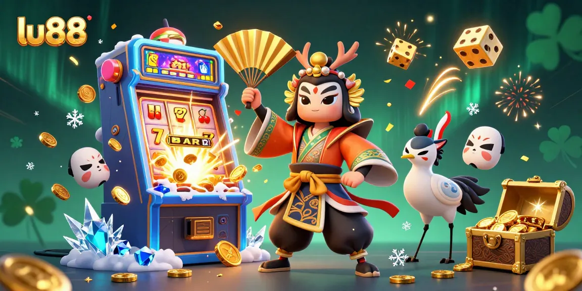 Experience thrilling wins at lu88 with a vibrant 3D casino scene featuring jackpot bursts and winning symbols.