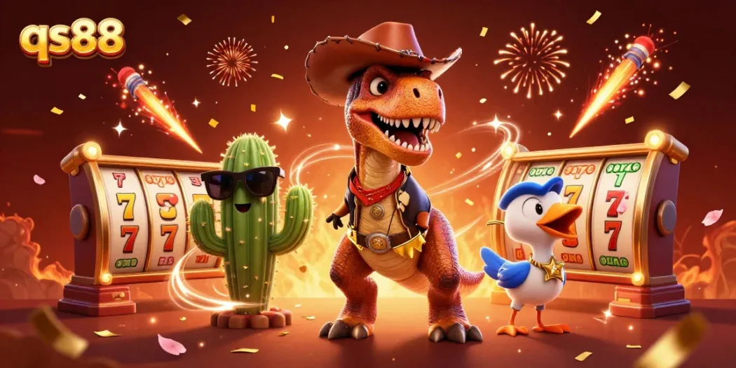 qs88 players enjoying exhilarating slot games with vibrant characters and dynamic casino elements